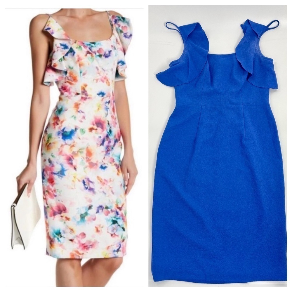 Black Halo Rosette Blue Sheath Dress Ruffle Sleeve‎ Sleeveless Classic 8